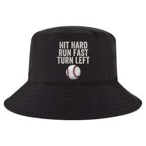 Hit Hard Run Fast Turn Left Funny Baseball Player Pitcher Gift Cool Comfort Performance Bucket Hat