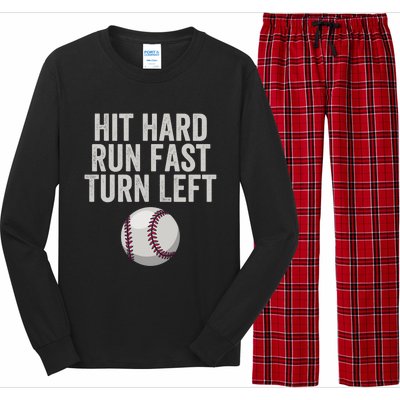 Hit Hard Run Fast Turn Left Funny Baseball Player Pitcher Gift Long Sleeve Pajama Set