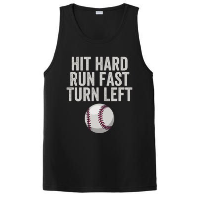 Hit Hard Run Fast Turn Left Funny Baseball Player Pitcher Gift PosiCharge Competitor Tank