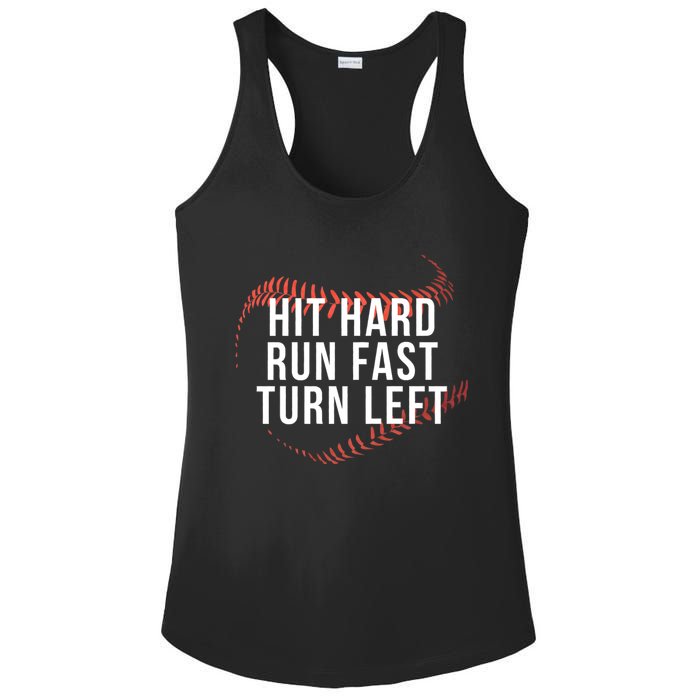 Hit Hard Run Fast Turn Left Baseball Player Ladies PosiCharge Competitor Racerback Tank