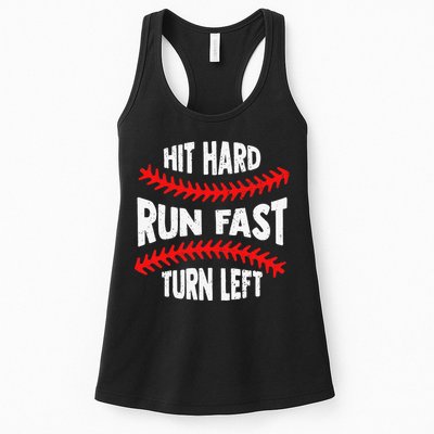 Hit Hard Run Fast Turn Left For A Baseball Player Womens Tank Top