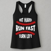 Hit Hard Run Fast Turn Left For A Baseball Player Womens Tank Top