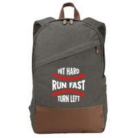 Hit Hard Run Fast Turn Left For A Baseball Player Cotton Canvas Backpack