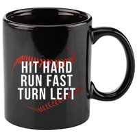 Hit Hard Run Fast Turn Left Funny Baseball Player & Fan 11oz C Handle Ceramic Mug