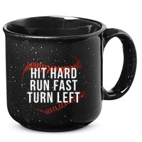 Hit Hard Run Fast Turn Left Funny Baseball Player & Fan 15oz Campfire Ceramic Mug