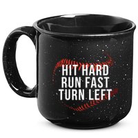 Hit Hard Run Fast Turn Left Funny Baseball Player & Fan 15oz Campfire Ceramic Mug