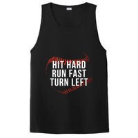 Hit Hard Run Fast Turn Left Funny Baseball Player & Fan PosiCharge Competitor Tank