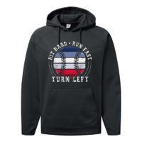 Hit Hard Run Fast Turn Left Baseball Player Performance Fleece Hoodie