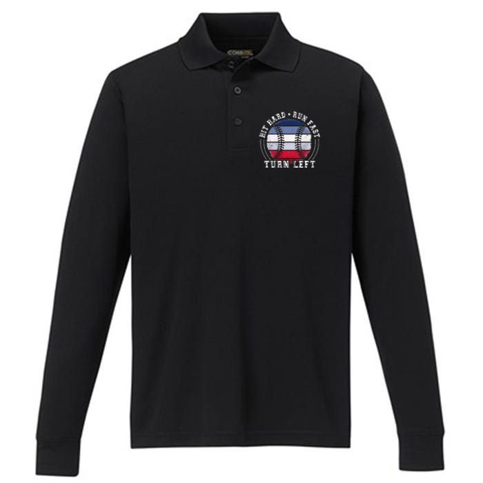 Hit Hard Run Fast Turn Left Baseball Player Performance Long Sleeve Polo