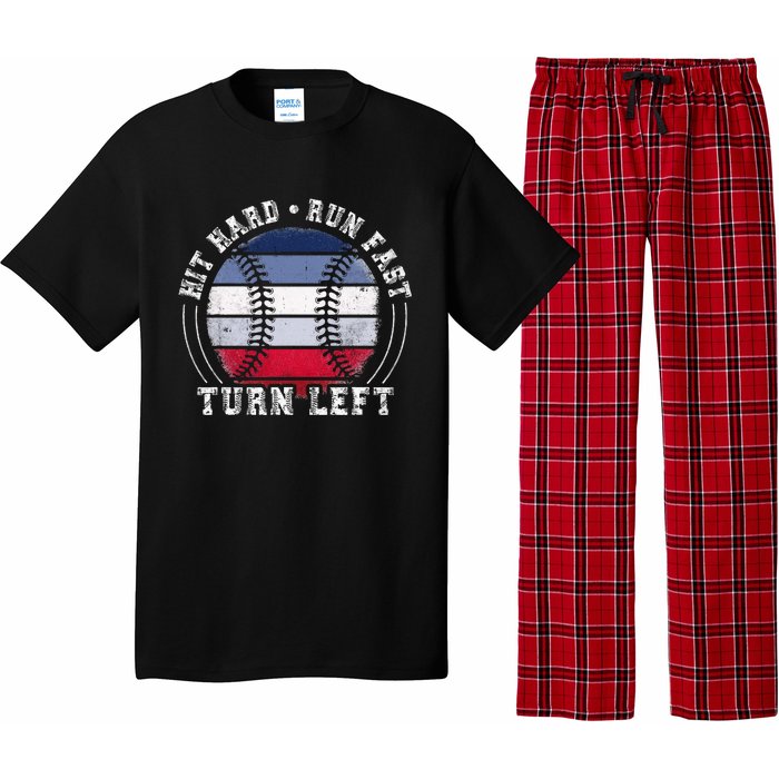 Hit Hard Run Fast Turn Left Baseball Player Pajama Set