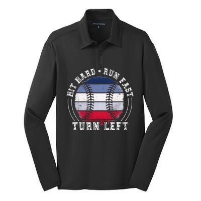 Hit Hard Run Fast Turn Left Baseball Player Silk Touch Performance Long Sleeve Polo