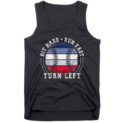 Hit Hard Run Fast Turn Left Baseball Player Tank Top