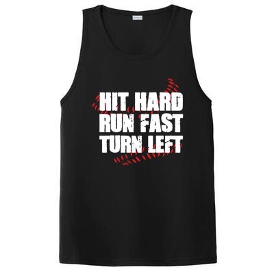 Hit Hard Run Fast Turn Left Funny Baseball Player Gift PosiCharge Competitor Tank