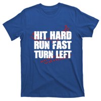 Hit Hard Run Fast Turn Left Funny Baseball Player Gift T-Shirt