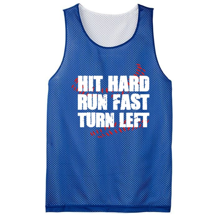 Hit Hard Run Fast Turn Left Funny Baseball Player Gift Mesh Reversible Basketball Jersey Tank