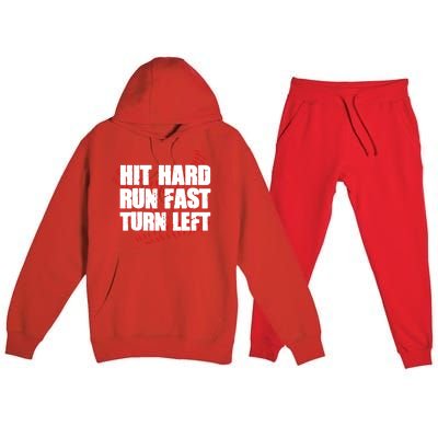 Hit Hard Run Fast Turn Left Funny Baseball Player Gift Premium Hooded Sweatsuit Set