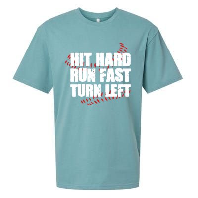 Hit Hard Run Fast Turn Left Funny Baseball Player Gift Sueded Cloud Jersey T-Shirt