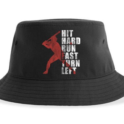Hit Hard Run Fast Turn Left Funny Baseball Player Cute Gift Sustainable Bucket Hat