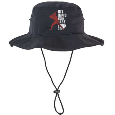 Hit Hard Run Fast Turn Left Funny Baseball Player Cute Gift Bucket Hat