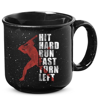Hit Hard Run Fast Turn Left Funny Baseball Player Cute Gift 15oz Campfire Ceramic Mug
