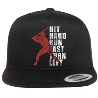 Hit Hard Run Fast Turn Left Funny Baseball Player Cute Gift Flat Bill Trucker Hat