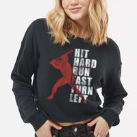 Hit Hard Run Fast Turn Left Funny Baseball Player Cute Gift Cropped Pullover Crew