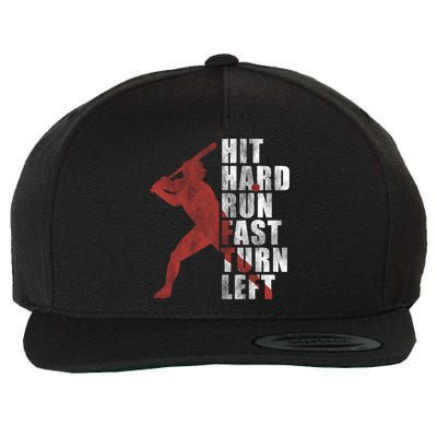 Hit Hard Run Fast Turn Left Funny Baseball Player Cute Gift Wool Snapback Cap