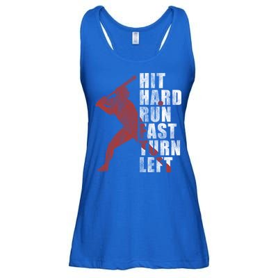 Hit Hard Run Fast Turn Left Funny Baseball Player Cute Gift Ladies Essential Flowy Tank