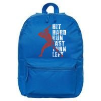 Hit Hard Run Fast Turn Left Funny Baseball Player Cute Gift 16 in Basic Backpack
