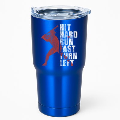 Hit Hard Run Fast Turn Left Funny Baseball Player Cute Gift Tumbler