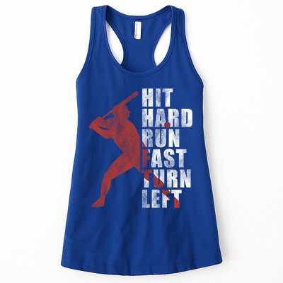 Hit Hard Run Fast Turn Left Funny Baseball Player Cute Gift Womens Tank Top