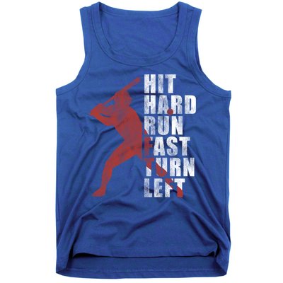 Hit Hard Run Fast Turn Left Funny Baseball Player Cute Gift Tank Top
