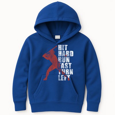 Hit Hard Run Fast Turn Left Funny Baseball Player Cute Gift Kids Hoodie