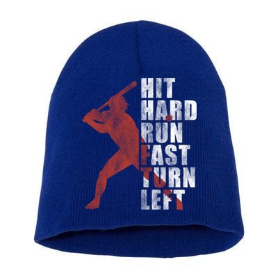 Hit Hard Run Fast Turn Left Funny Baseball Player Cute Gift Short Acrylic Beanie