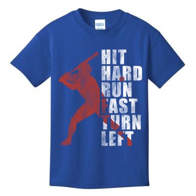 Hit Hard Run Fast Turn Left Funny Baseball Player Cute Gift Kids T-Shirt