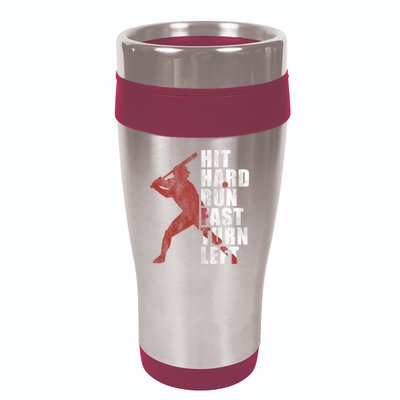 Hit Hard Run Fast Turn Left Funny Baseball Player Cute Gift 16oz Travel Tumbler