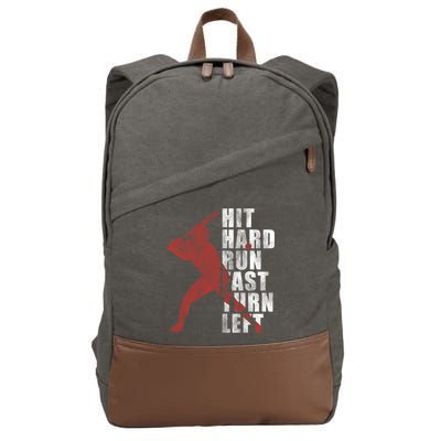 Hit Hard Run Fast Turn Left Funny Baseball Player Cute Gift Cotton Canvas Backpack
