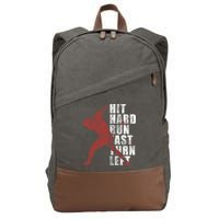Hit Hard Run Fast Turn Left Funny Baseball Player Cute Gift Cotton Canvas Backpack