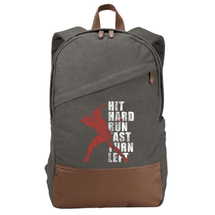 Hit Hard Run Fast Turn Left Funny Baseball Player Cute Gift Cotton Canvas Backpack