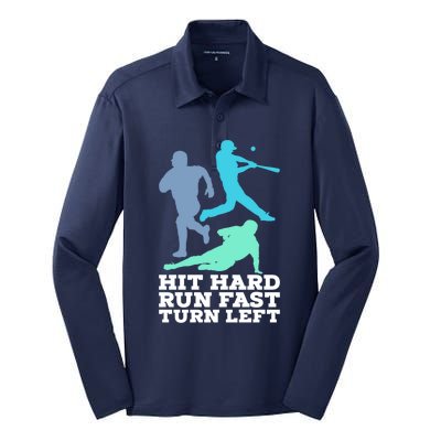 Hit Hard Run Fast Turn Left Baseball Silk Touch Performance Long Sleeve Polo