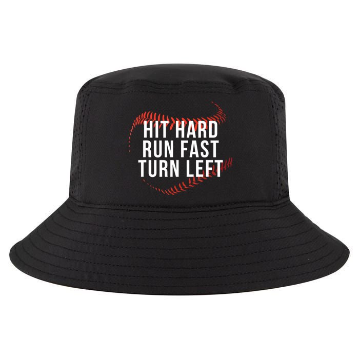 Hit Hard Run Fast Turn Left Funny Baseball Cool Comfort Performance Bucket Hat