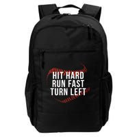 Hit Hard Run Fast Turn Left Funny Baseball Backpack