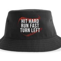 Hit Hard Run Fast Turn Left Funny Baseball Sustainable Bucket Hat