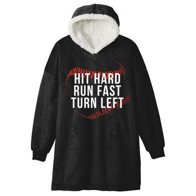 Hit Hard Run Fast Turn Left Funny Baseball Hooded Wearable Blanket