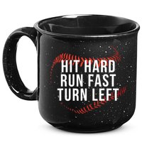Hit Hard Run Fast Turn Left Funny Baseball 15oz Campfire Ceramic Mug