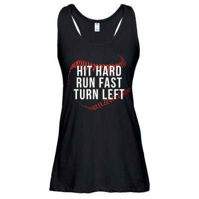 Hit Hard Run Fast Turn Left Funny Baseball Ladies Essential Flowy Tank