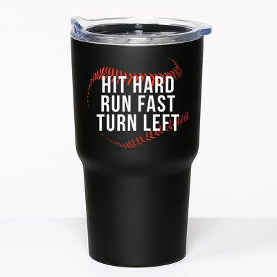 Hit Hard Run Fast Turn Left Funny Baseball Tumbler