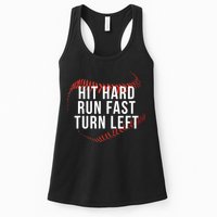 Hit Hard Run Fast Turn Left Funny Baseball Womens Tank Top
