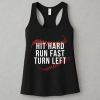 Hit Hard Run Fast Turn Left Funny Baseball Womens Tank Top