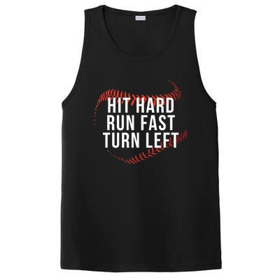 Hit Hard Run Fast Turn Left Funny Baseball PosiCharge Competitor Tank